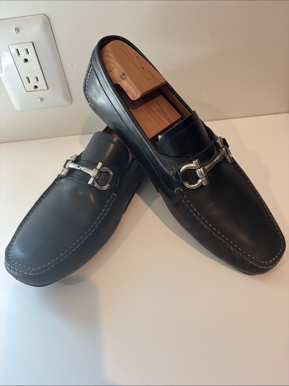 Men's Black Leather Bit-Detail Slip-On Loafers with Silver Hardware